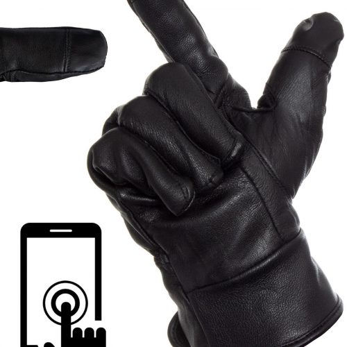 Touch Screen men's Genuine Leather Gloves Thermal Fleece warm Premium Quality