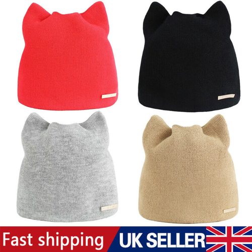 Clearance Promotion 2PCS Fashion Winter Warm Beanie Knitted Hat Cat Ears Girl Women Wooly Ladies Cap Random Color